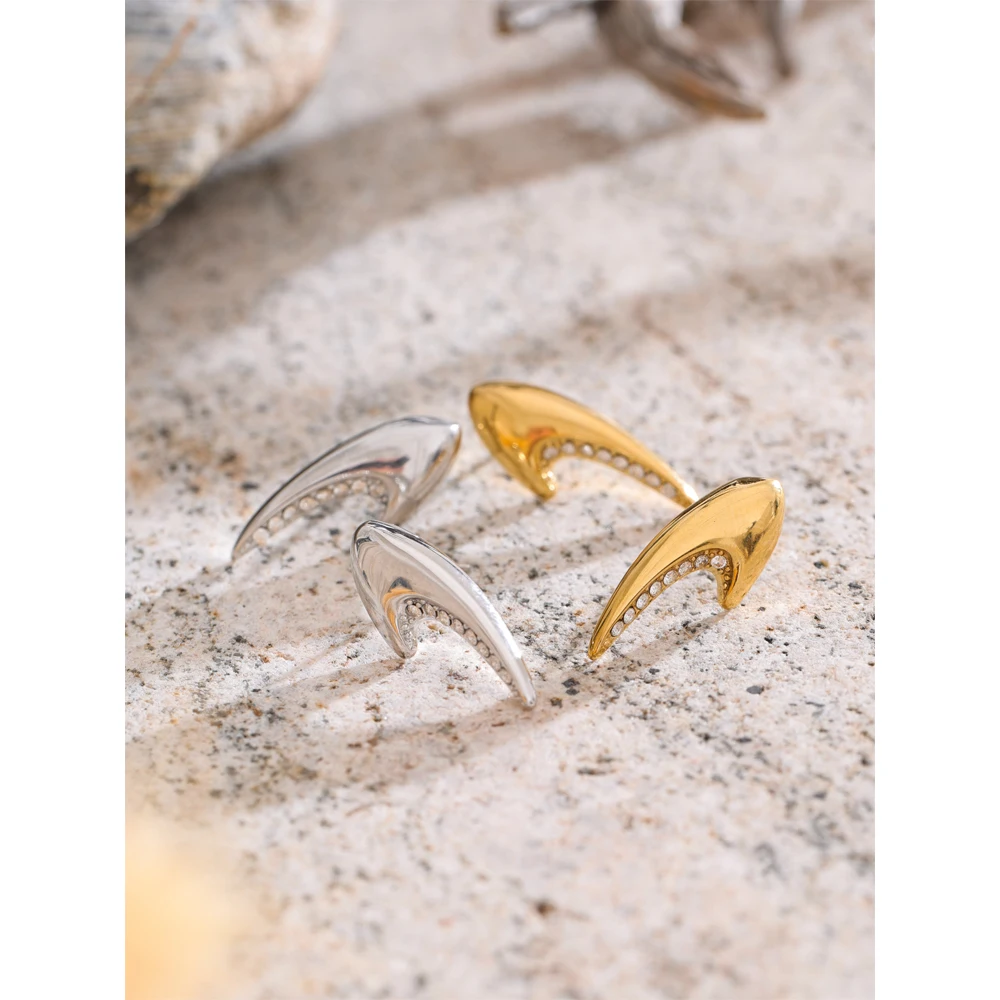 Yhpup Stud Earrings Stainless Steel Zirconia Geometric