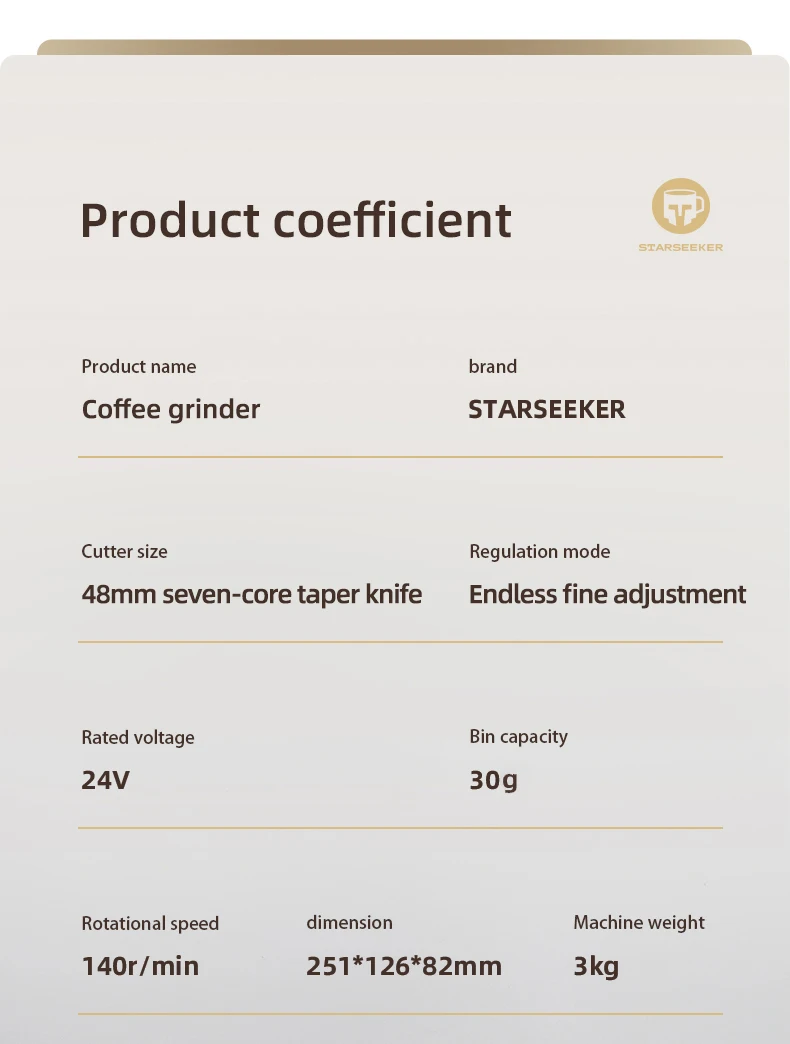 S6eb6115fb31f467c836e0524e9d85fe2M Electric Coffee Grinder 48MM Burr Grinders Black White Espresso Stepless Fineness Adjustment Mallzona