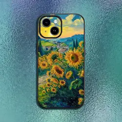 Van Gogh Starry Night Sunflower Cat Design Phone Case - Classic Black Soft Shell - iPhone 13 Pro Max (Z1)
