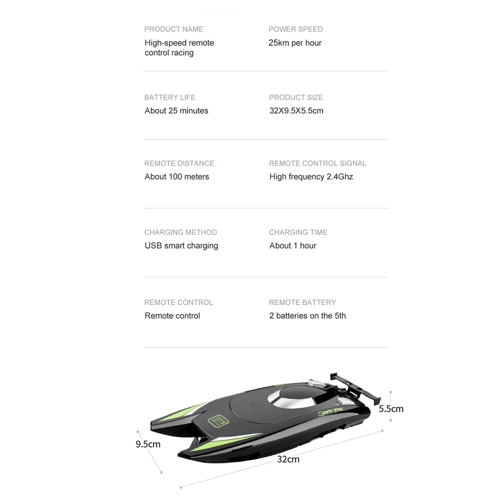 RC Boat 2.4 Ghz 25KM/H High Speed Racing Speedboat Dual Motor 4CH Electric Remote Control Ship Water Game Kid Toys Children Gift