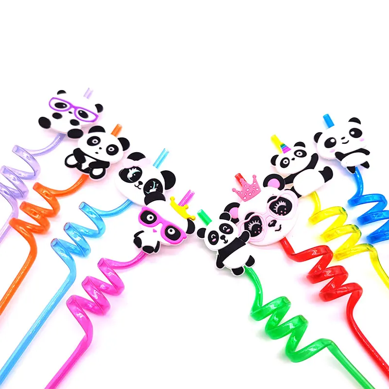 Description Picture 5 of item8pcs 26cm Panda Theme Helical Straws Cartoon Animal Reusable Plastic Drinking Straws for Birthday Party Wedding Party Supplies