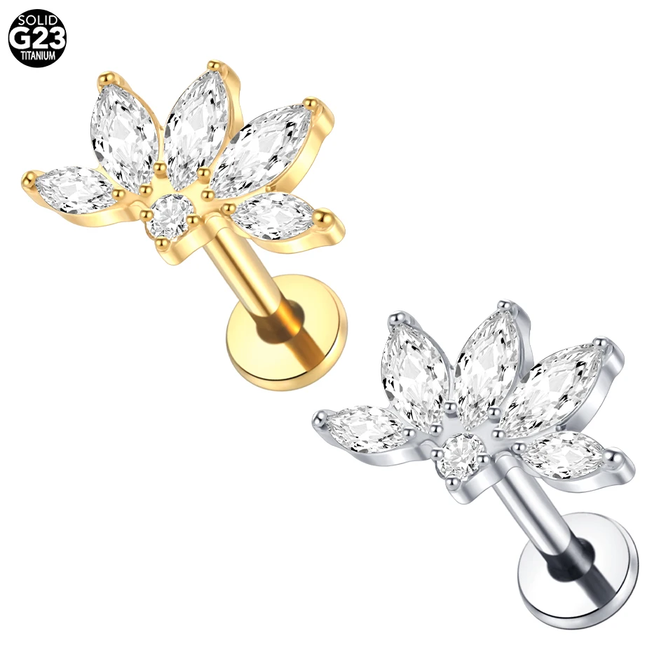 1Pc G23 Titanium Zircon Labret Lip Ring Ear Stud Ear Tragus Cartilage Helix Piercing Internal Thread Earrings for Women 16G