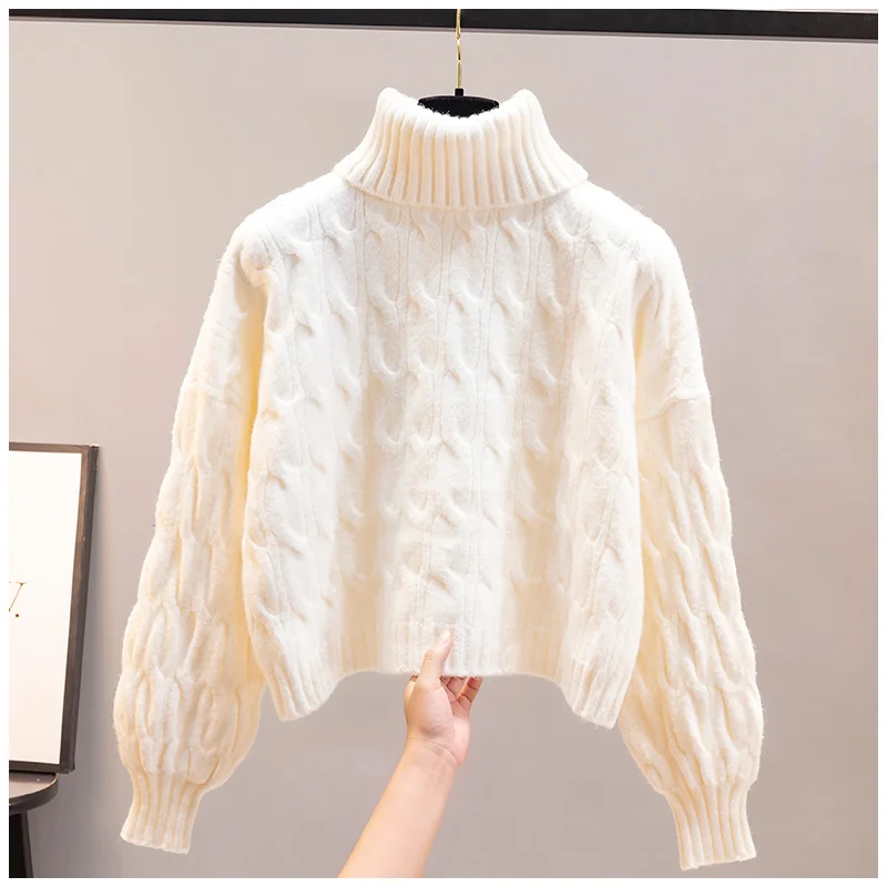 

Turtleneck Twist Sweater Women 2024 New Retro Loose Outer Wear fall/Winter Pullover Thick Warm Base Shirt Casual Knitted Sweater