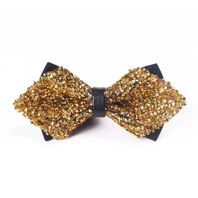 1 Piece Men's Glitter Rhinestone Bow Tie Shiny Full Rhinestone Bow Banquet Party Wedding Stage Event Gold Silver