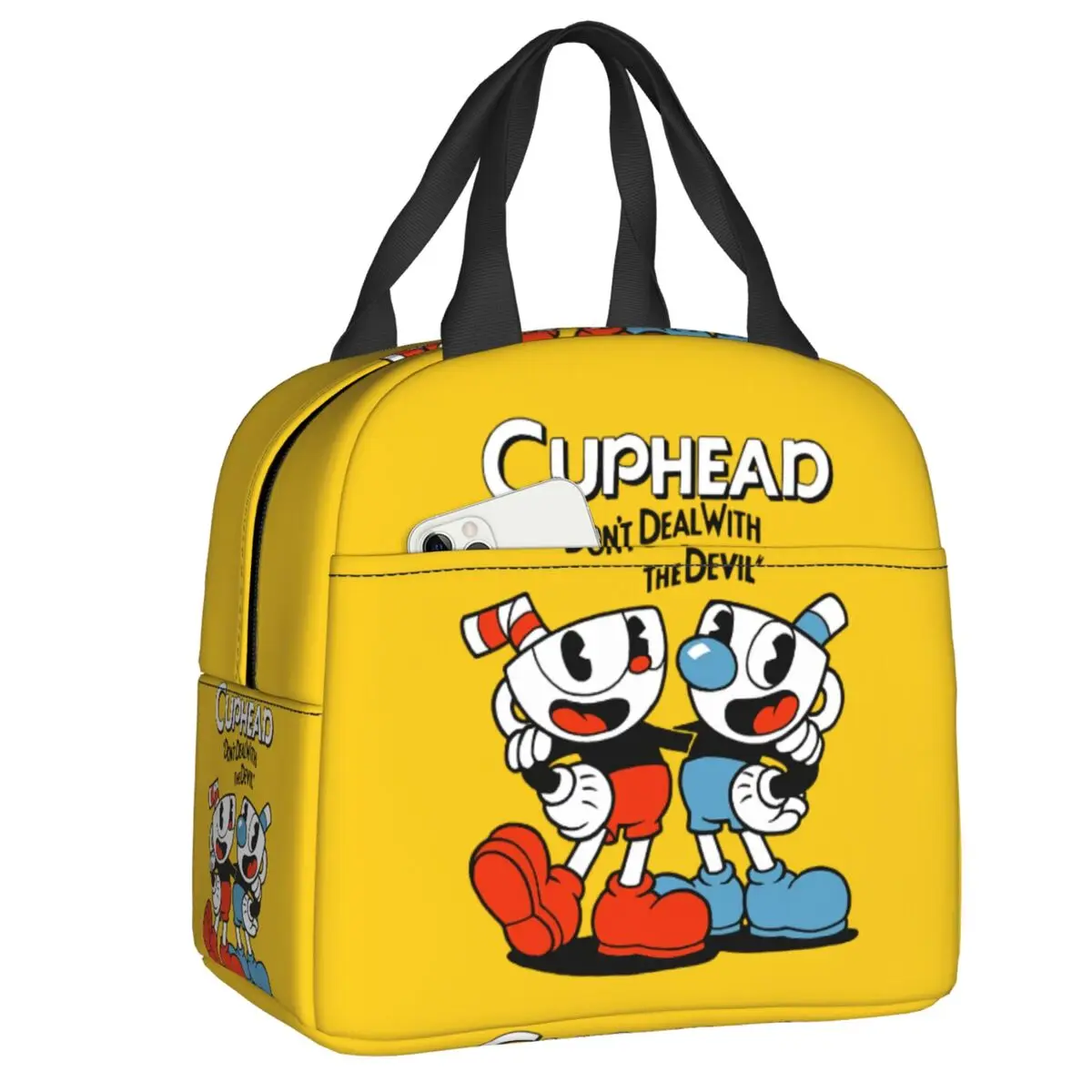 

Hot Game Cuphead Mugman Lunch Bag for Women Portable Cooler Thermal Food Insulated Lunch Box Work School Travel Picnic Tote Bags