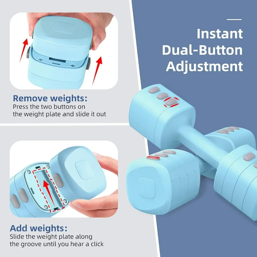 11LB Adjustable Dumbbell Set, 4 Levels Hand Weight Set for Women/Men Each 2.2/3.3/4.4/5.5LB, Weights Dumbbells for Home Gym Exer