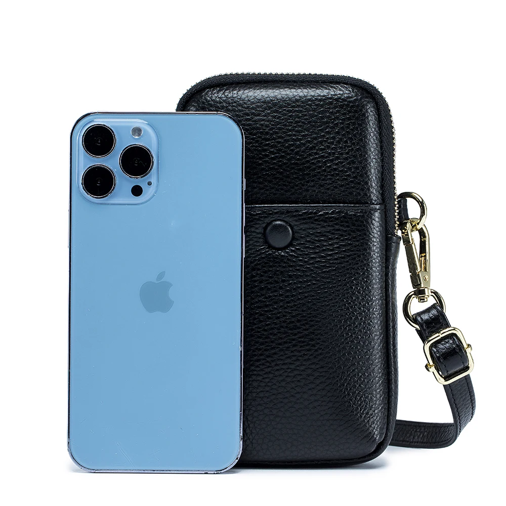 2023 New Genuine Leather Mini Shoulder Crossbody Bag Woman Adjustable Straps Double Zipper Messenger Bag Fashion Bag for Phone