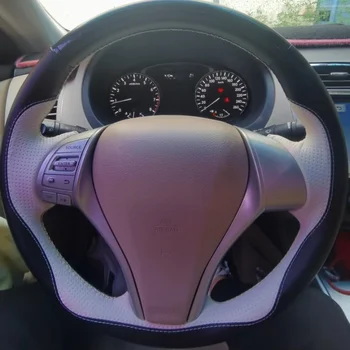 Hand-Sewn Leather Steering Wheel Cover for Nissan (2013–2018) 1