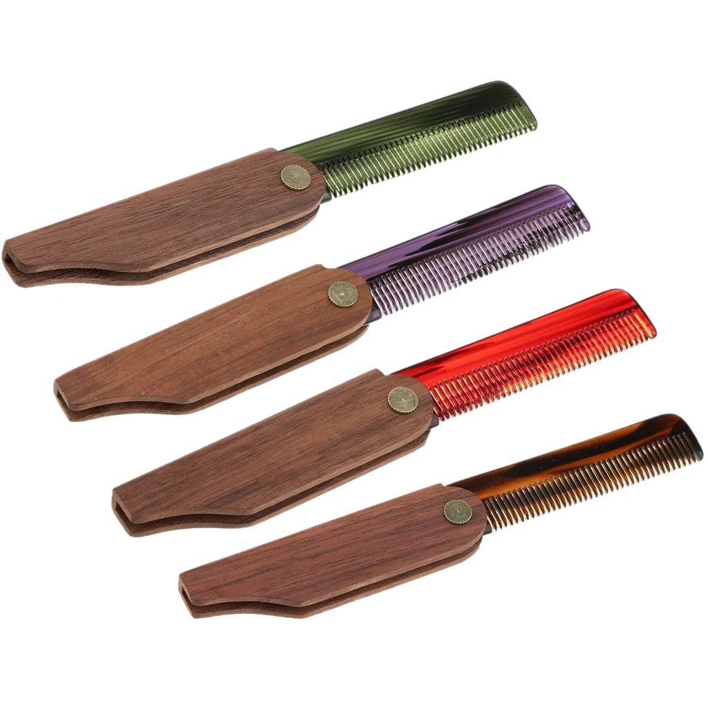 Folding Wooden Comb - Men`s Hair, Beard and Mustache Styling Comb - Pocket Sized, Durable, Anti-Static for Every Day Grooming