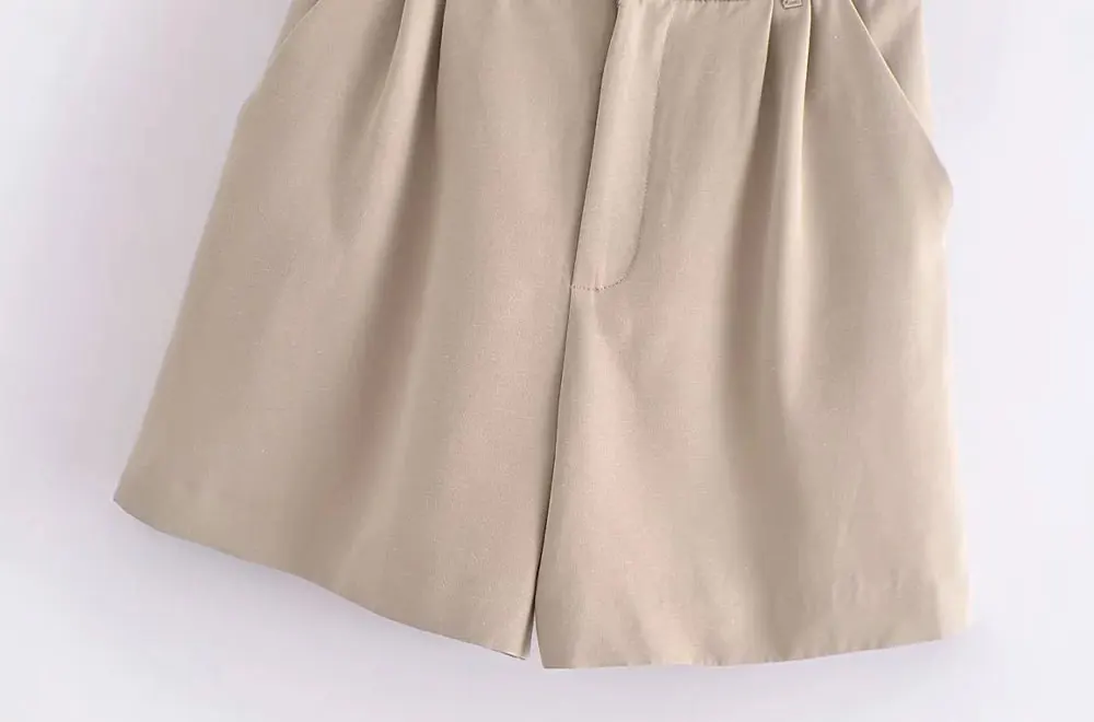 TRAF Women Fashion Side Pockets Linen Bermuda Shorts Vintage High Waist Zipper Fly Female Casual Short Pants Mujer Collocation
