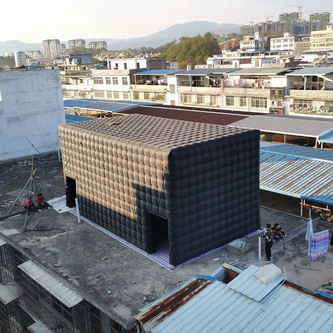 Black inflatable cube tent, tall tent, large space, two doors, suitable for outdoor party events 6