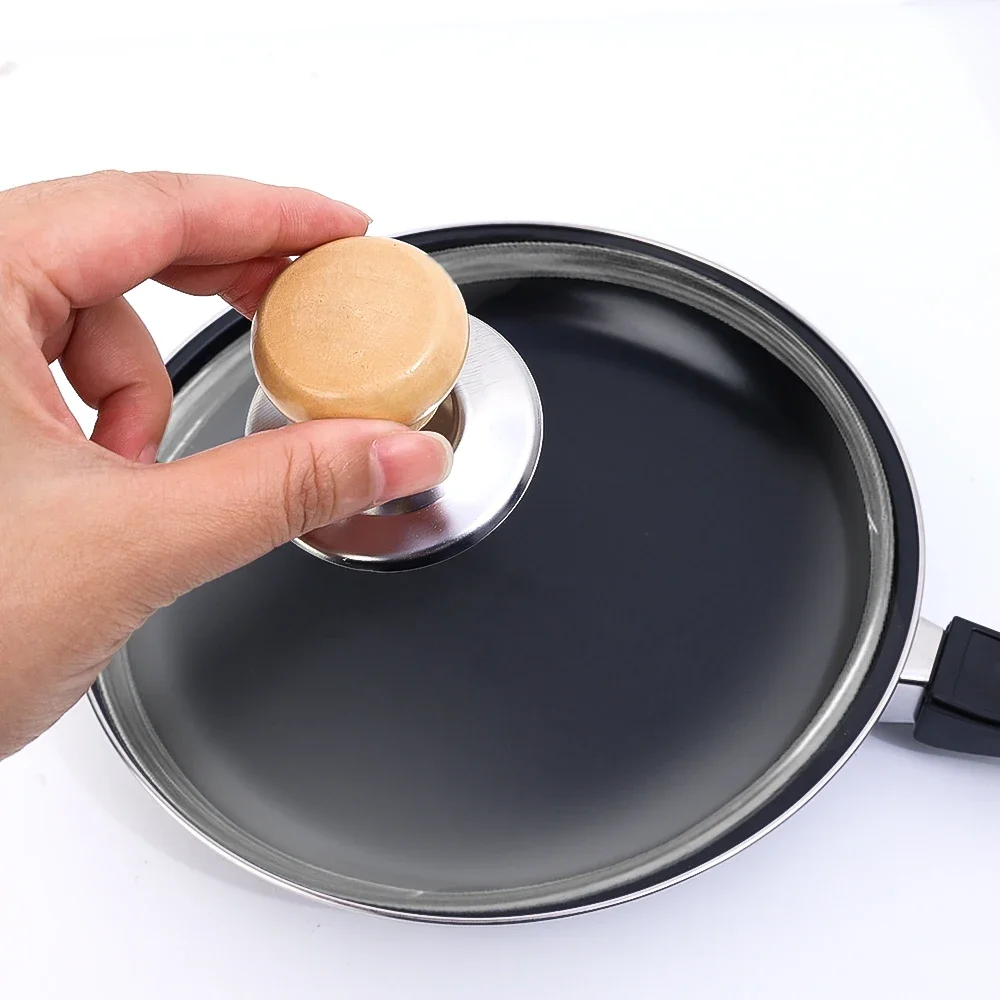Pot Lid Handles 2/1Pcs Wood Pot Cover Handle Lid Handle Stainless Steel Universal Anti-scald Cover Kitchen Cookware Part Sturdy Knobs Accessory