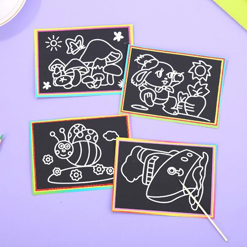 10 Lenzuola/Set Arcobaleno Magico Scratch Disegno di Carta Multicolore Pittura Strumenti Didattici Scuola Artclass Aiuti Graffiti Forniture ZYF - immagine 3