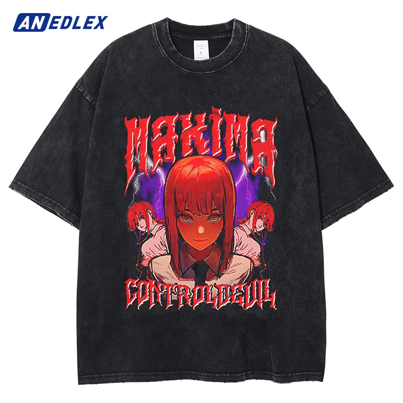 

Men Streetwear Vintage T-shirt Hip-Hop Japanese Anime Girl Print T-shirt Harajuku Washed Oversized T-shirt Summer Cotton Tees