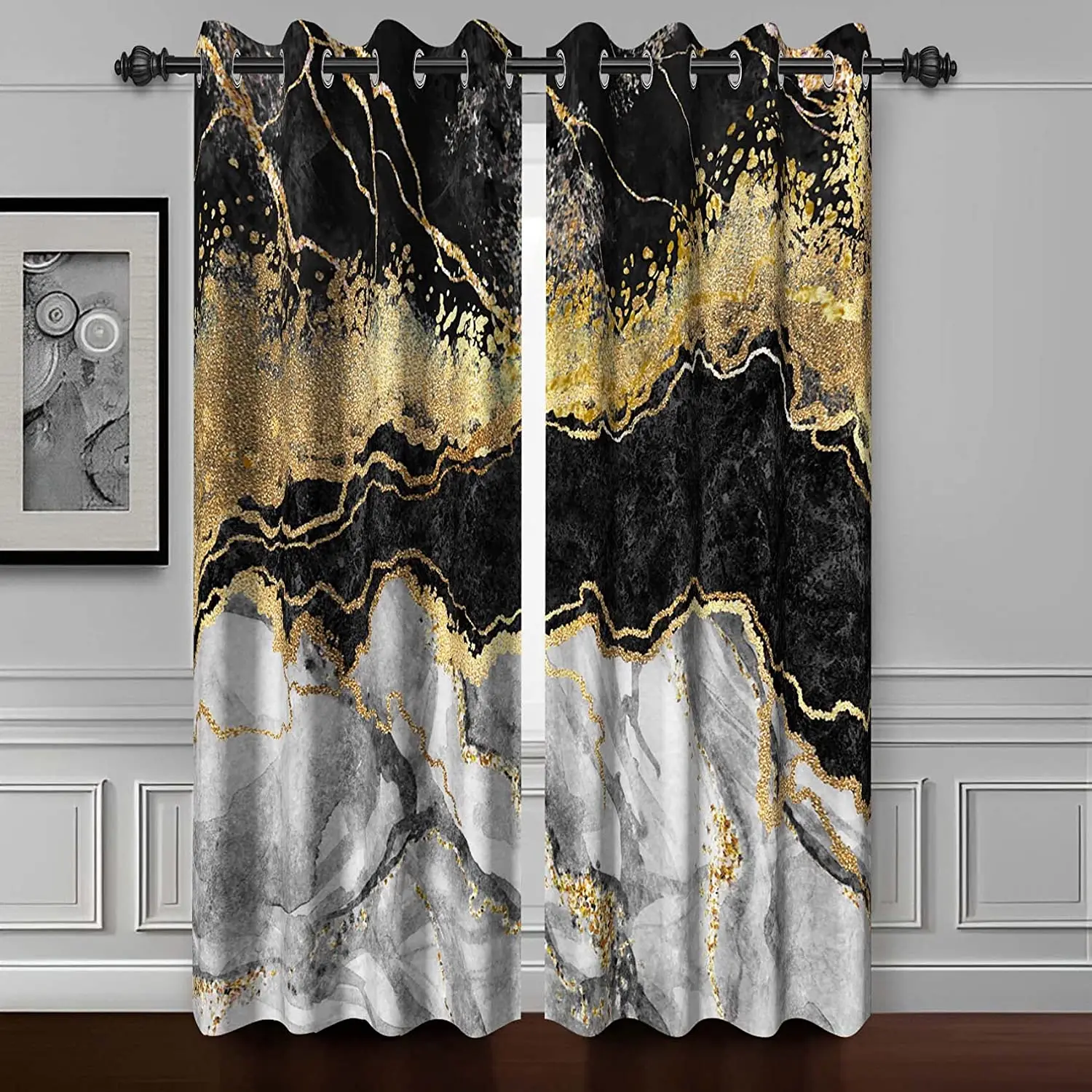 

Luxury Art Design Marble Curtains for Bedroom, Living Room, Modern Darkening Drapes, Black, Grey, Gold, Window