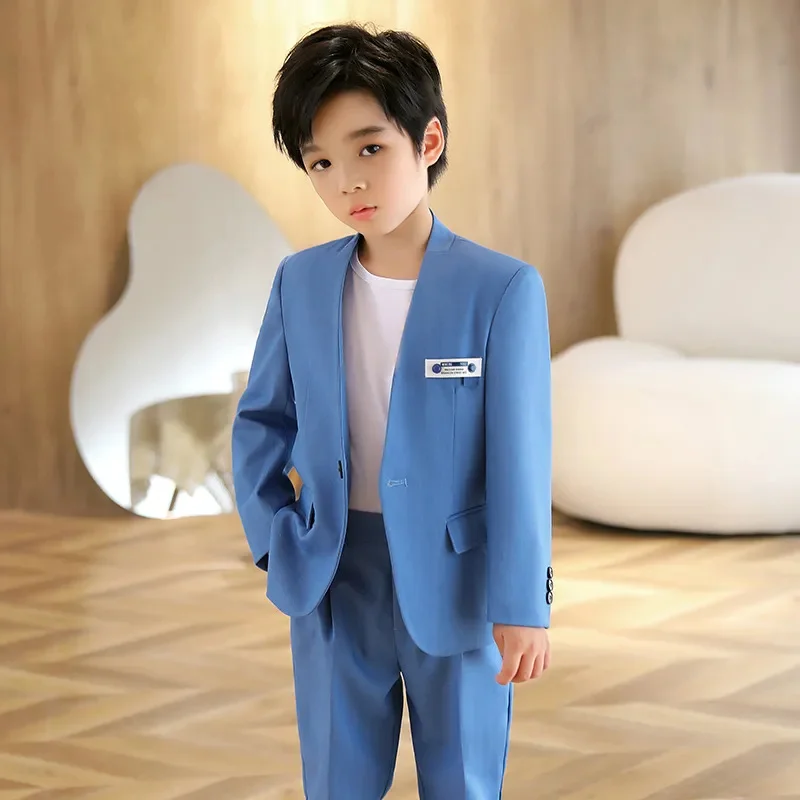 

Boy Casual Blazer Set For Spring Autumn 2023 New Solid Coat & Pants Suit Teenager Kid Dress Childrren Party Performance Costume