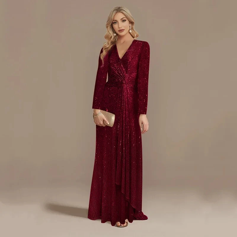 

Evening Dresses Women's Clothing Ladies Elegant Long Sleeves Casual Sequin Maxi Evening Party Women DressesBlack Tiered Ruffles