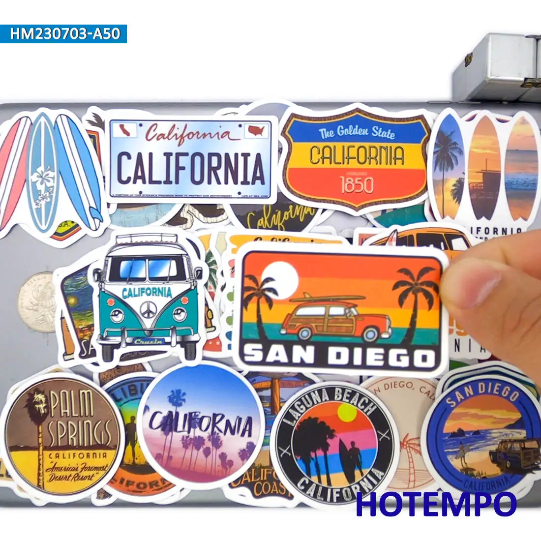 20/30/50Pieces USA California Poster Sunshine Beach Surfing Travel Stickers for Luggage Motorcycle Car Bike Laptop Phone Sticker 1 5inch sending sunshine your way stickers happy face thank you labels for small business mail envelopes 500pcs