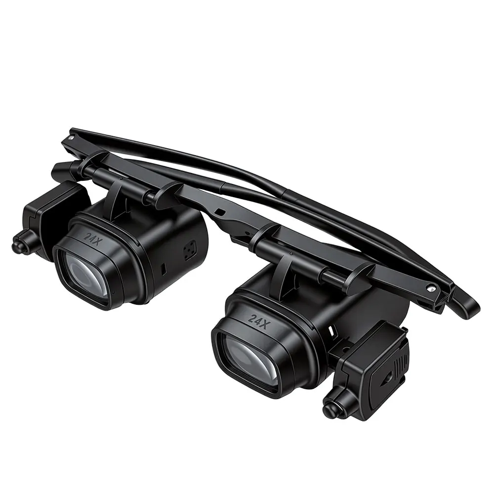 2X-24X 헤드밴드 돋보기(2개의 LED 조명 포함) 보석상 시계 제작자 수리 독서용 이중 눈 루페 교체 가능 렌즈
