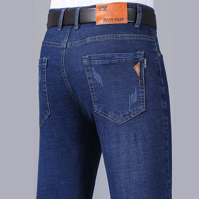 Men Jeans Business Casual Straight Stretch Denim Trousers