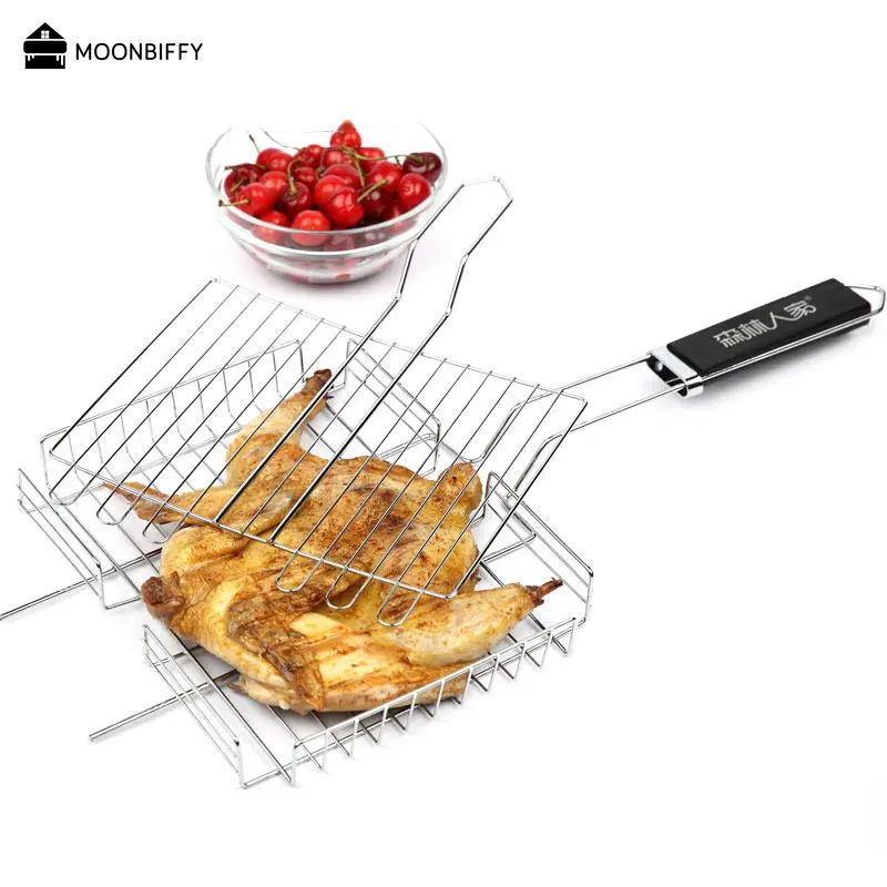 BBQ Net Square Grilled Fish Chicken Net Clip Hand Held Grill Mesh Wire Clamp Metal Wood parrilla grill 바베큐그릴 그릴 바베큐 그릴 석쇠 바베큐 불판