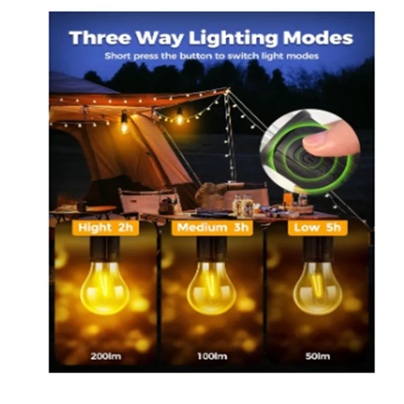 2024 new LED Camping Lights USB Rechargeable Dimmable Vintage Light Bulbs with Hook Outdoor Camping Hiking Tent Lantern 5