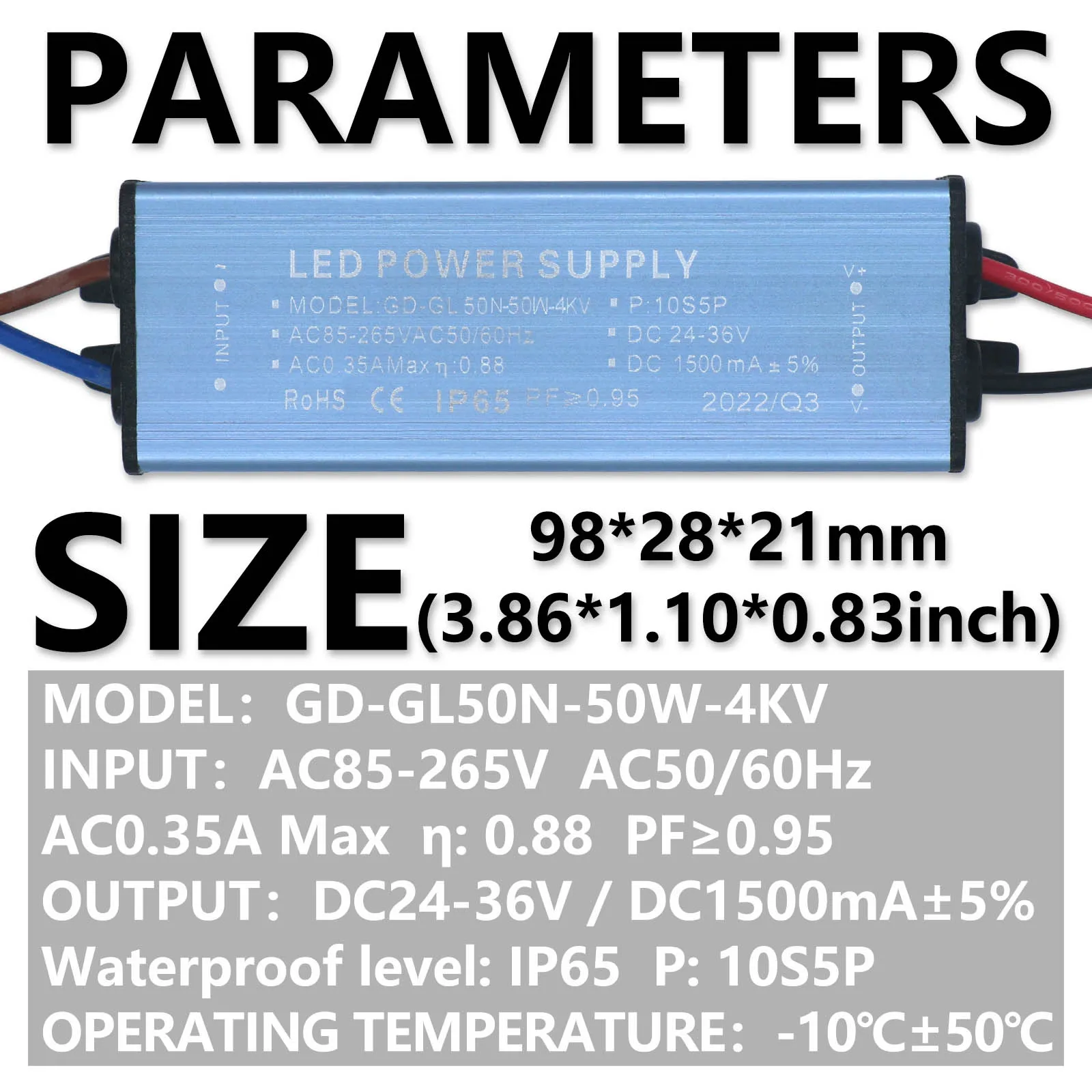 Ledes vezető 50W 1500ma Vízhatlan esőköpény Adapter Transzformátor AC85V-265V hogy DC24-36V Magas légnyomású levegő minőségű Vasúti váltó áram Ajánlattétel IP65 számára Reflektorfény