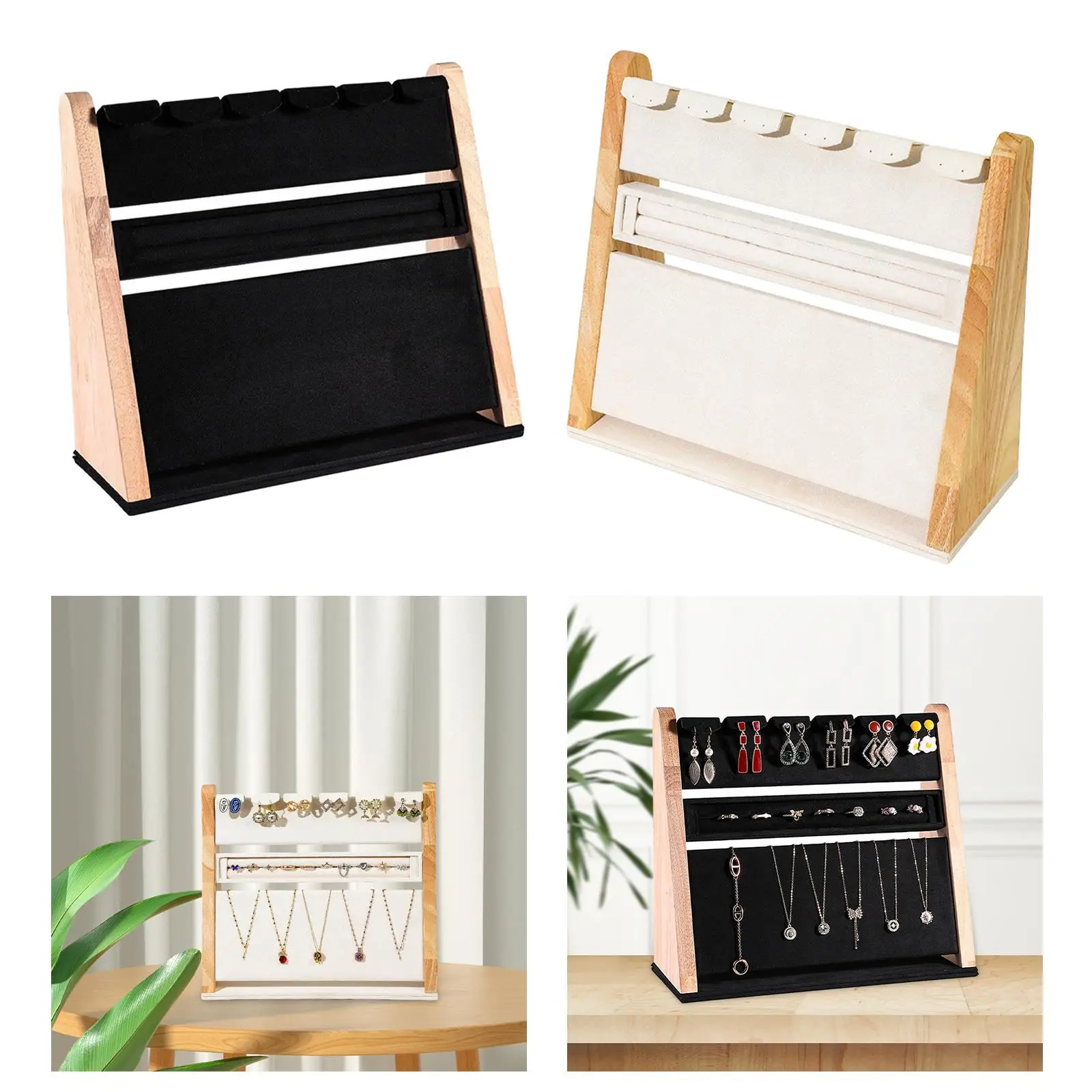 

Jewelry Stand Wooden Vertical Jewelry Display Rack Jewelry Organizer Display Panel for Watch Ring Earrings Bangles Necklaces
