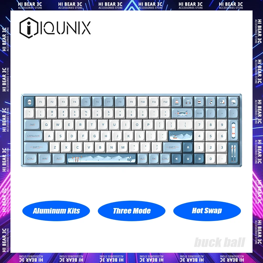 

Клавиатура IQUNIX F97 Механическая с алюминиевыми клавишами, трехрежимная Беспроводная игровая клавиатура с горячей заменой, динамическая RGB клавиатура PBT, геймерский ноутбук