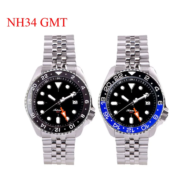 NH34A 20ATM Diving Tandorio 41mm Black Blue NH34 GMT Automatic Men's Watch 24 Hours Sapphire Crystal 120 Click Bezel 3.8 Crown