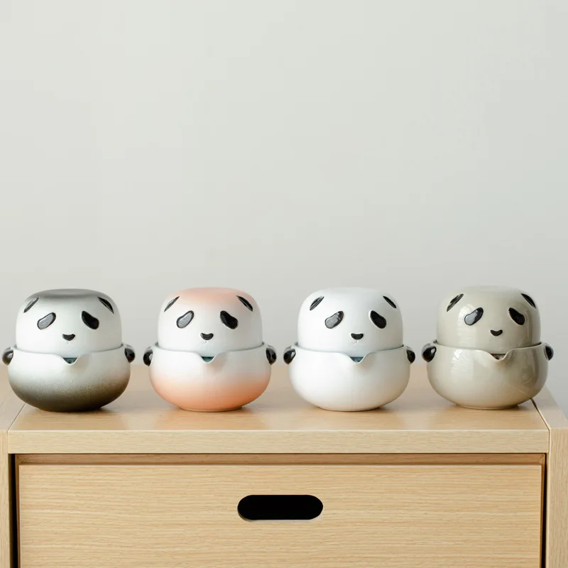 Cute Panda Travel Tea Set Portable Quick Cup One Pot One Cup Gongfu Tea Set Set Da Tè Cinese Set Da Tè In Ceramica Set Da Tè Kung Fu