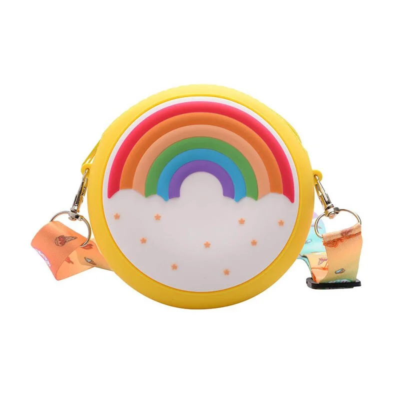 Silicone Rainbow Crossbody Coin Purse for Kids - Adjustable Strap Shoulder Handbag for Toddlers and Girls