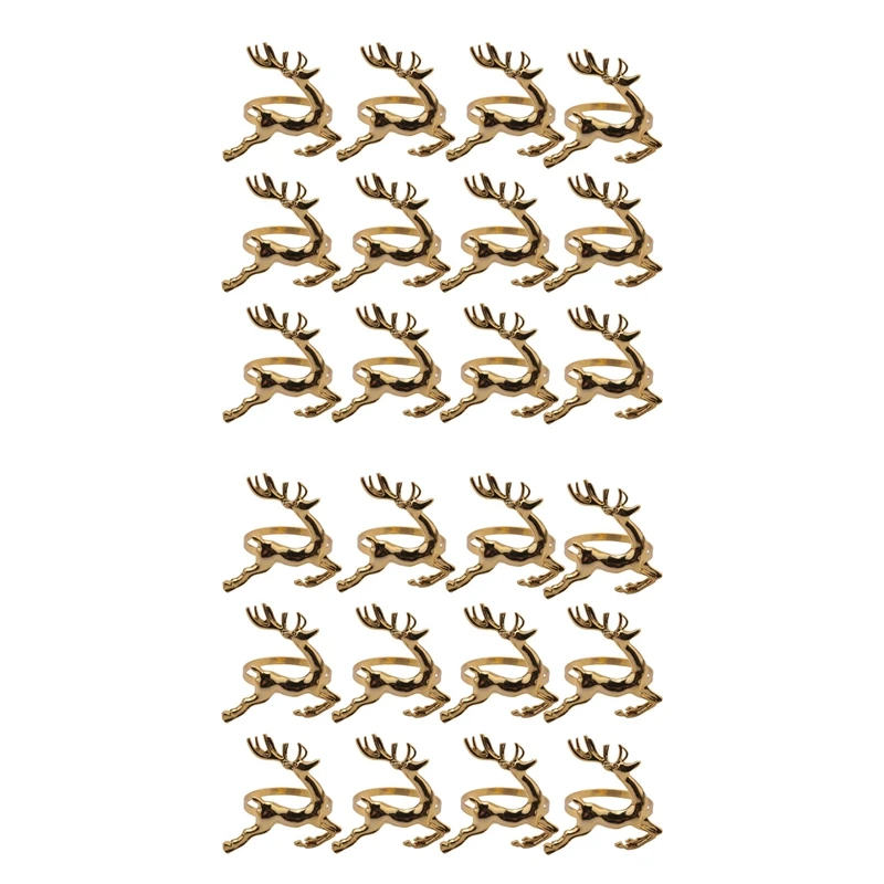 

24Pcs Christmas Elk Deer Napkin Rings Gold Alloy Napkin Buckle Napkin Ring Holder Hotel Restaurant Wedding Party Dinner