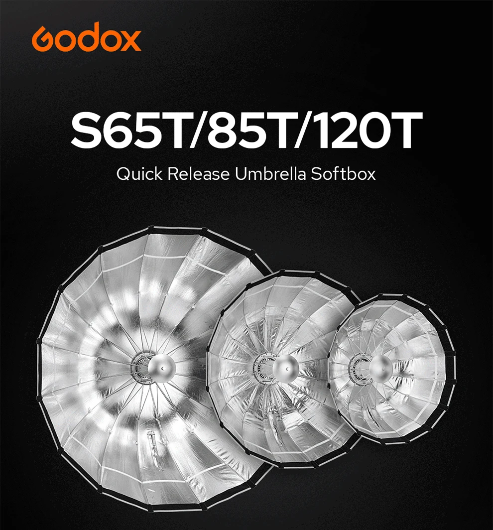 65CM/85CM/120CM Quick installation Umbrella style Silver Wide Angle Beauty Dish