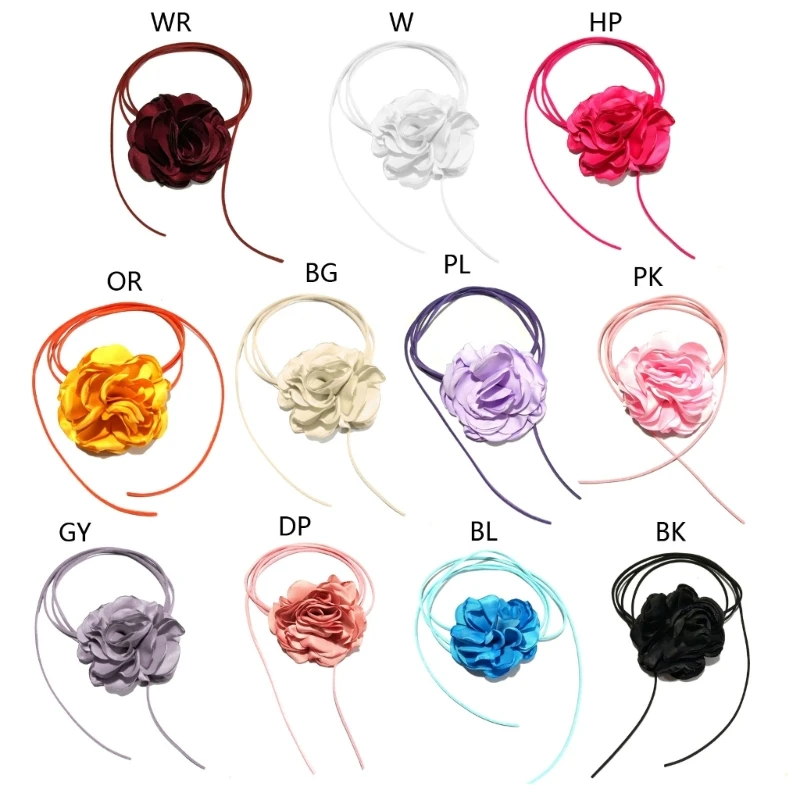 Women Vintage Big Rose Flower Choker Necklace Clavicle Chain Fabric Necklace velvet choker necklaces