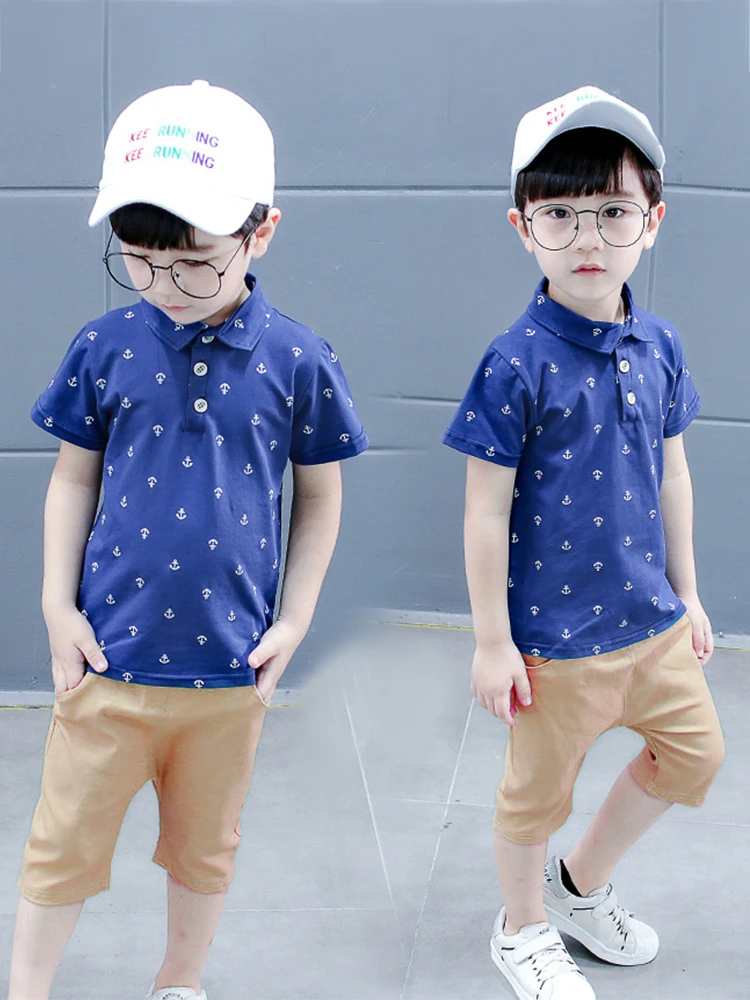 Ljmofa Zomer Kinder Polo T-Shirts Korte Mouw Katoenen Pak Peuter Baby Boy Casual Marine Stijl Kleding Sets 2-8y D428