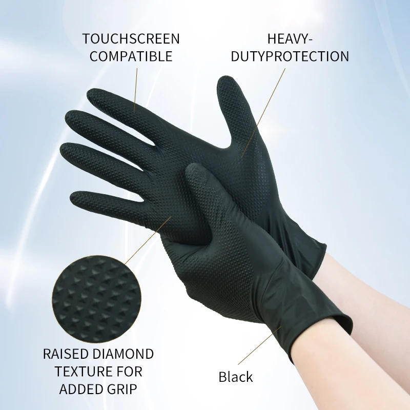 Multi-purpose Nitrile Gloves Diamond Texture Mechanic Industrial Waterproof Safety Work Non-slip 8 Mil Thick Mechanics Repair work gloves nitrile gloves protective gloves