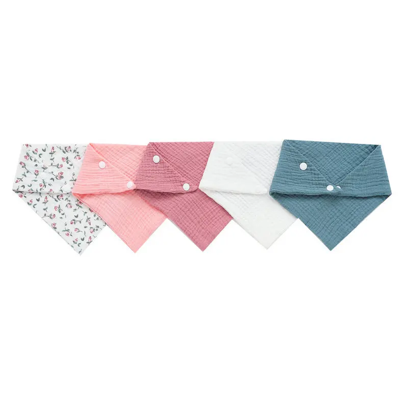Feeding Bib 1/5Pcs Feeding Drool Bibs Cotton Accessories Newborn Solid Color Snap Button Soft Triangle Towel Baby Bib Cloth