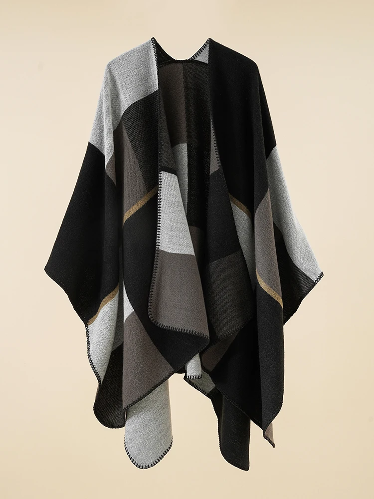 니트 겨울 격자 무늬 스카프, 패션 남성 가디건, 모조 캐시미어 판초, Chale Capa Para Mujer Pashmina 두꺼운 랩 숄