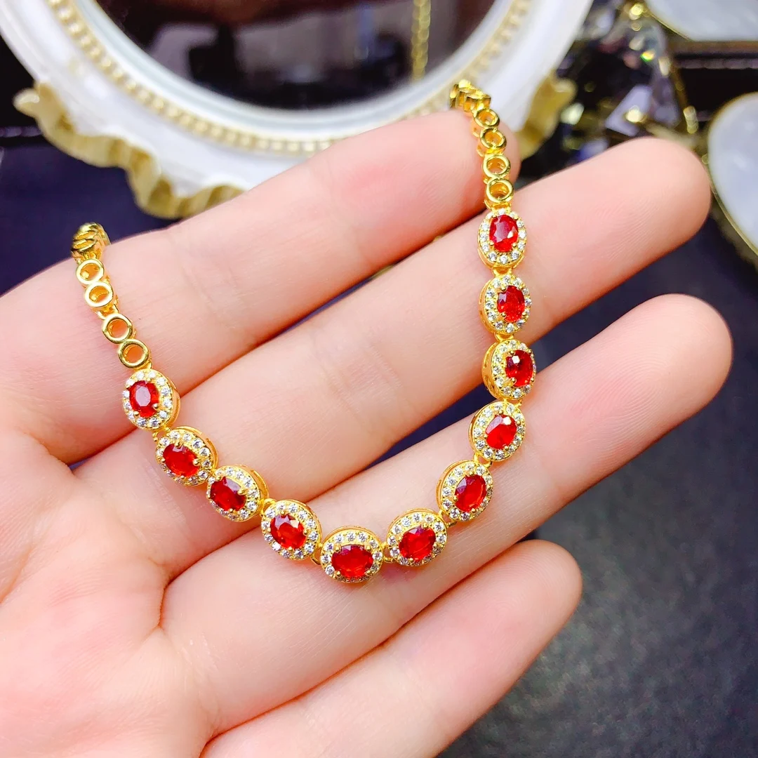 Braccialetto Di Zaffiro Rosso Naturale Di Lusso In Argento Sterling 925 Da Donna Color Beautiful Special Christmas Gift Bag Mail Boutique