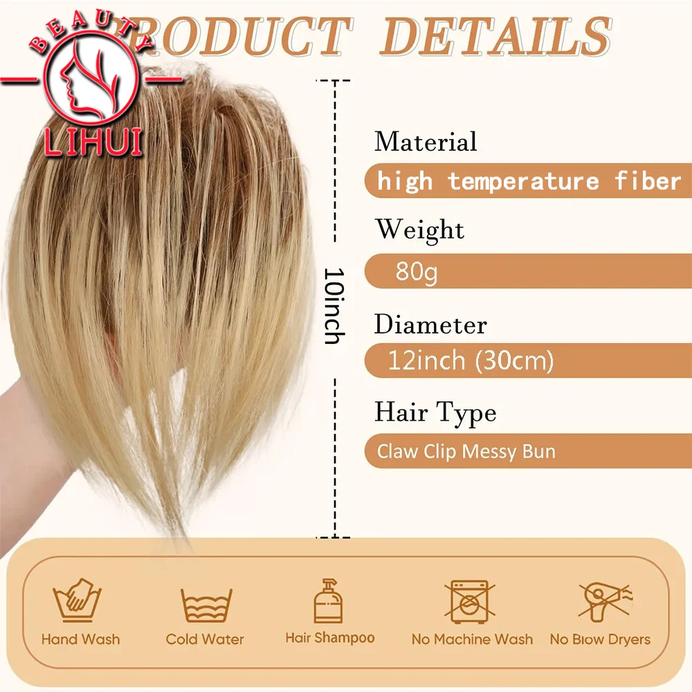 Synthetic Claw Clip In Ponytail Hair Extensions Diy Hairpiece Hair Bun Fake Blonde False Pigtail Tousled Updo for Women
