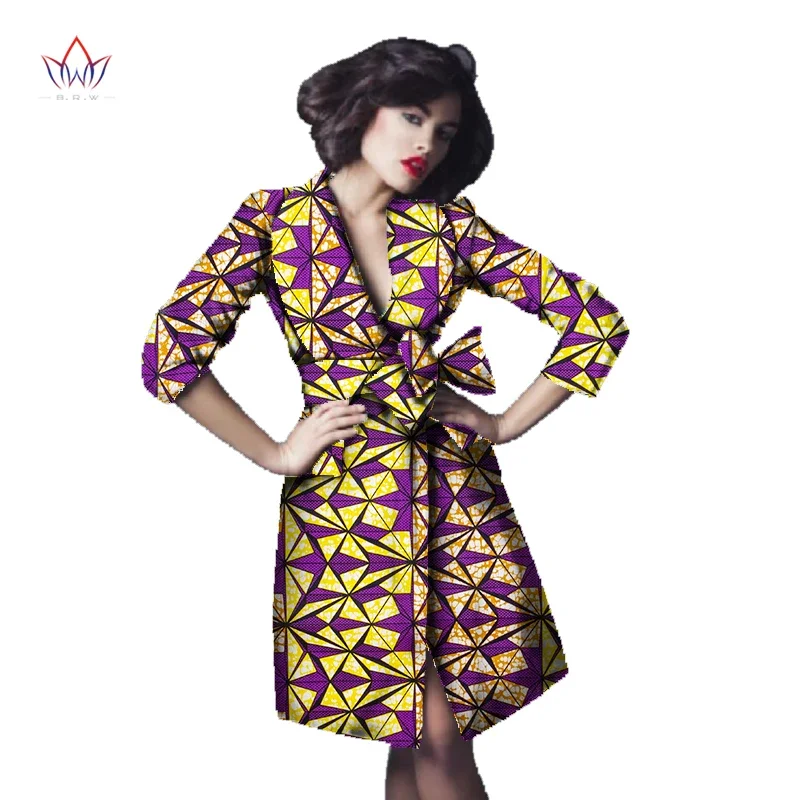 

Bintarealwax Trenchcoat for Women Dashiki Plus Size Africa Clothing Bazin Elegant Traditional African Clothing Outwear WY396