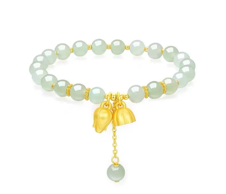 6MM Einzelring Lotus Anhänger Grün Weiß Handschnur Natürliche Kleine Frische Ornamente Hetian Jade Armband Frauen Geburtstagsgeschenk – Detail 5