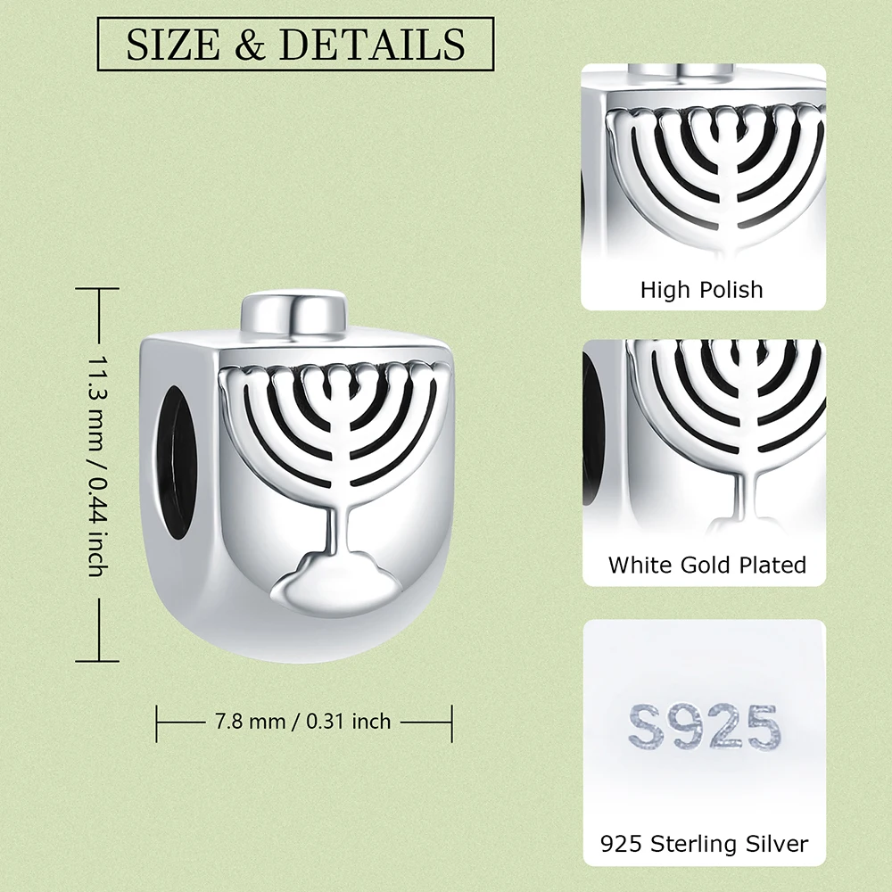 925 Sterling Silver Jewish Dreidel Beads Charms Fit Original European Bracelets Religious Jewelry for Women Girls Friends Gifts 5
