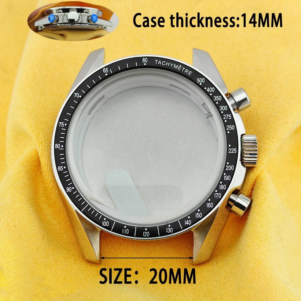 Moon Pattern Stainless Steel Chronograph Watch Case, 39.7mm