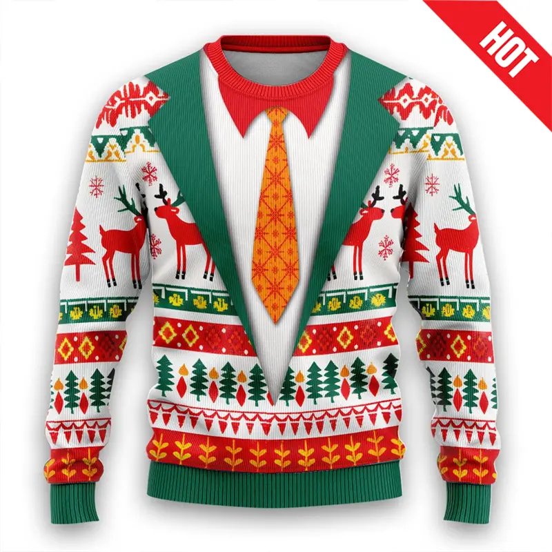 Men Women New Year Eve Xmas Sweatshirts Kid 3D Funny Suit Print Holiday Party Jumper Top Couples Pullover Ugly Christmas Sweater - Image 8