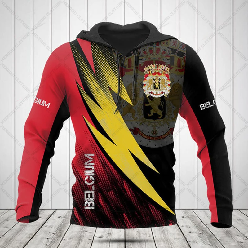 

Custom Name Belgium Emblem Fire Graphic Hoodies Loose Unisex Pullover Fashion Sweatshirts Winter Daily Clothes Casual Streetwear