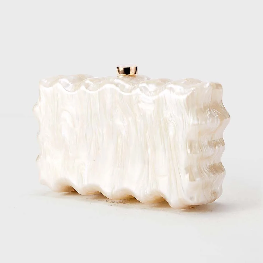 Women's Luxury Elegant Pearlized Marbled Acrylic Clutch Clasp Closure Hard-case Evening Bag Bride Purse Handbag Wedding