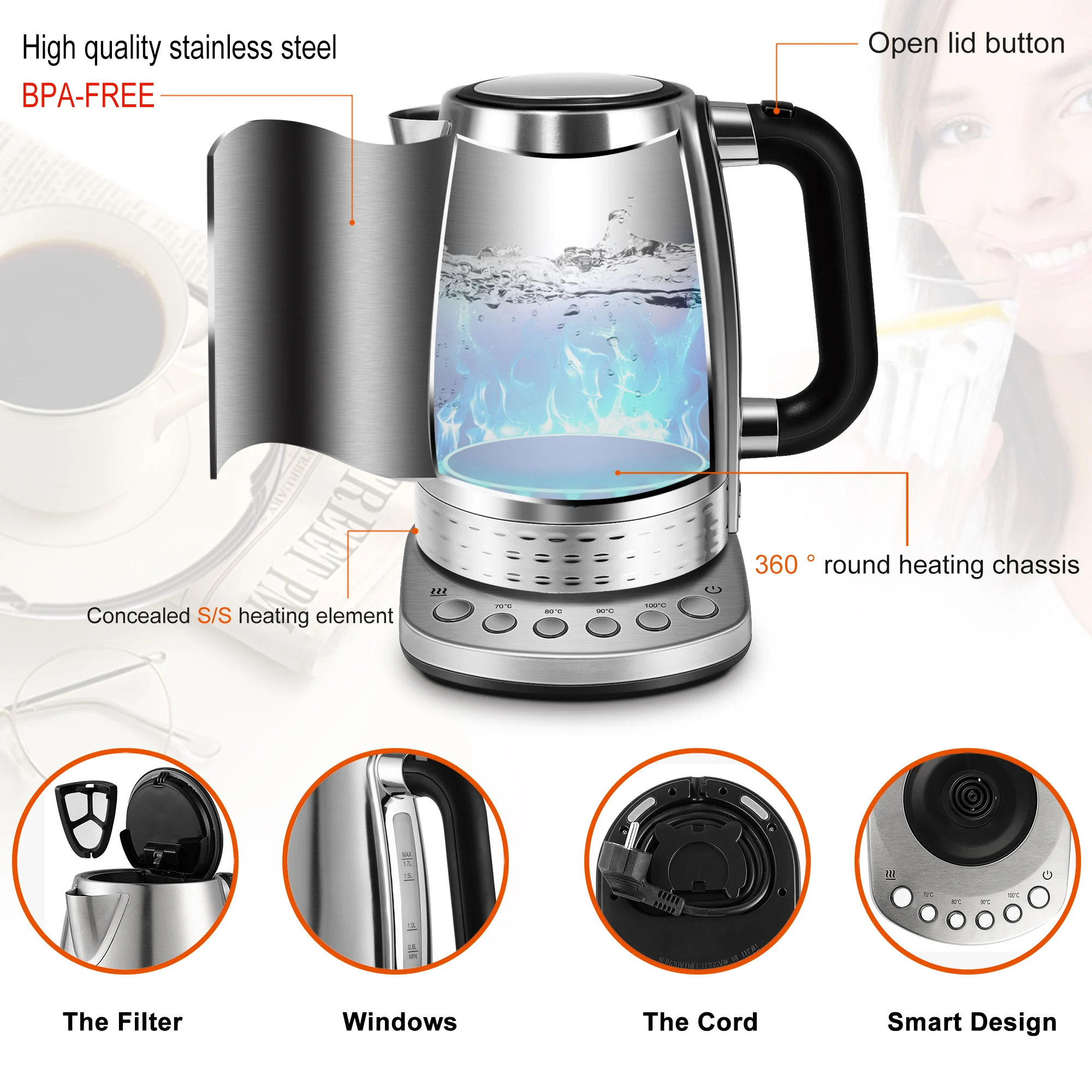 1.7L Digital Control Temperature Electric Glass Water Kettle