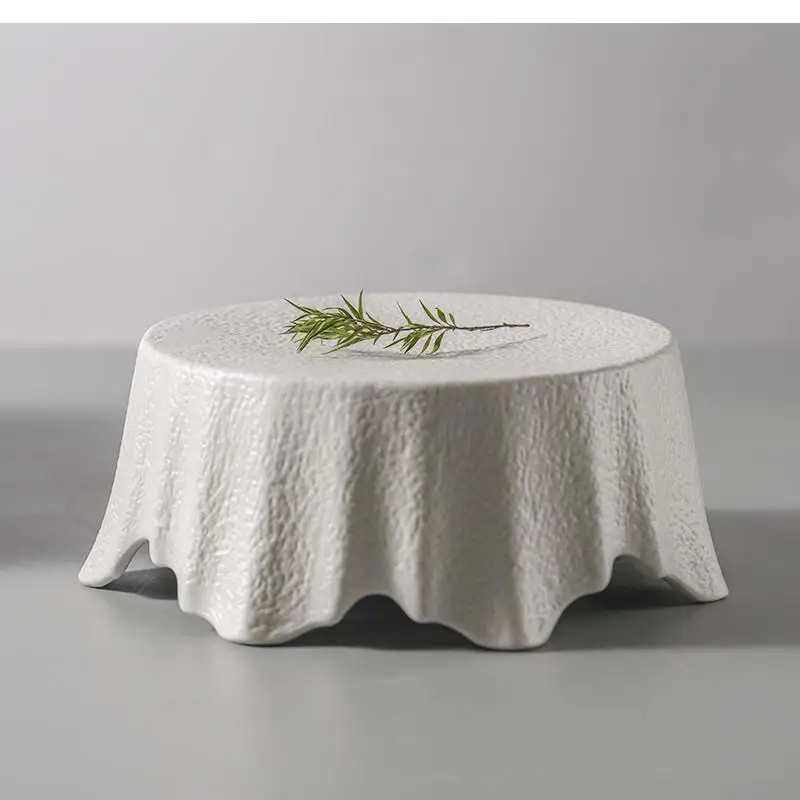 Irregular Tableware Black and White Frosted Ceramic Plate Stone Pattern Dessert Restaurant Display
